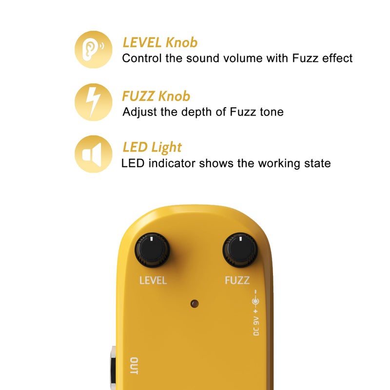 AZOR Vintage Fuzz Guitar Pedal True Bypass Mini Effect Pedal for Electric Guitar Classic Analog Fuzz Tone Compact & Durable Design Stage & Studio Use - Image 3